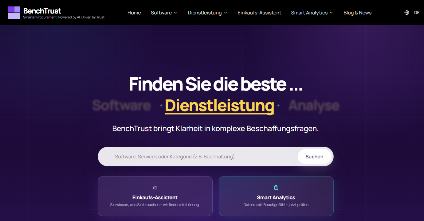 Startseite & intelligente Suche – Software, Dienstleistung oder Smart Analytics in Sekunden.